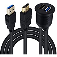 Duttek Cable de Montaje Empotrado en Panel USB3.0 y HDMI- Montaje de extensión USB 3.0 y HDMI Macho a Hembra- Montaje en…